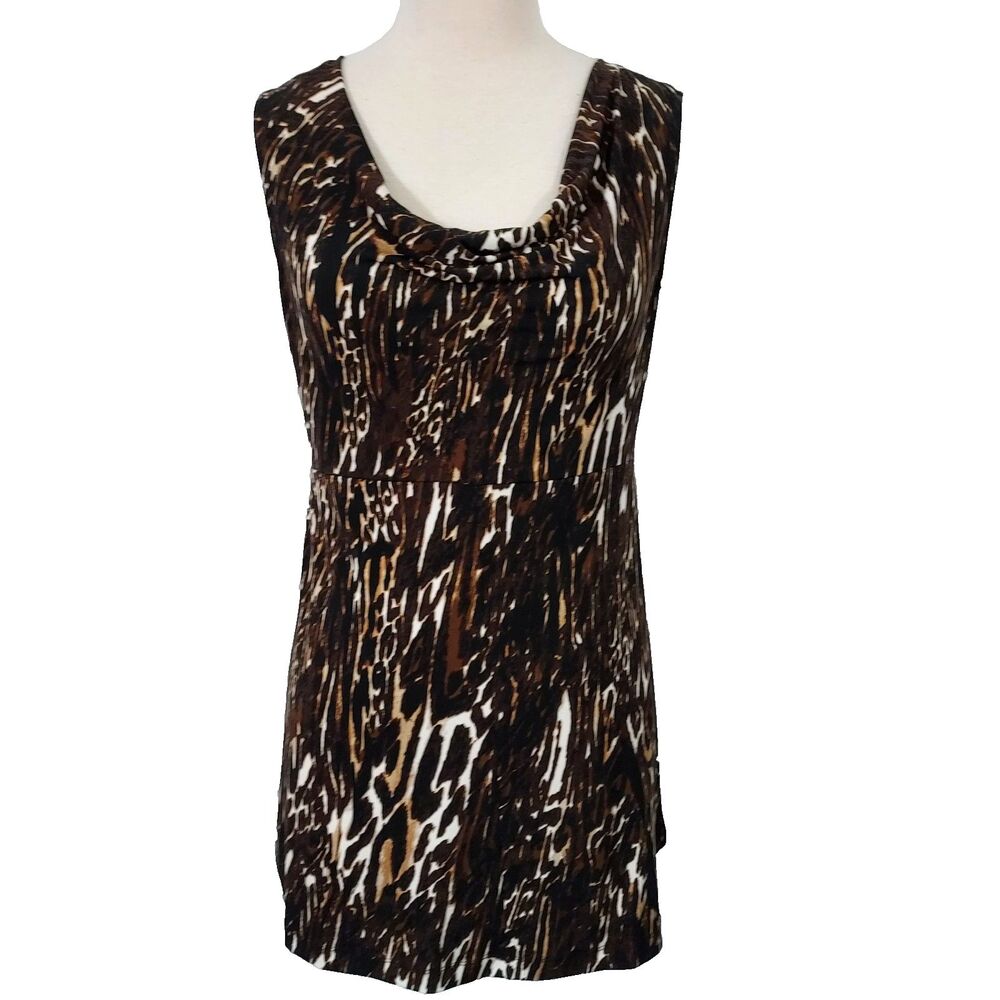 Jockey Shirt Top Sleeveless Cowl Neck Stretch Animal Print Layering Size XS